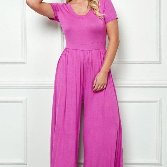 Plus Size Solid High Waist Wide Flair Jumpsuit - Picture 4 of 8